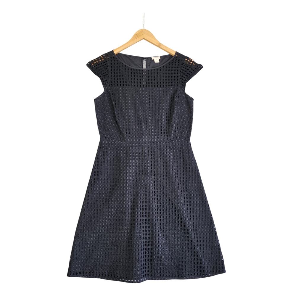 J Crew Factory Womens Eyelet Lace Fit & Flare‎ Dress Size 6 Black Cotton Lined